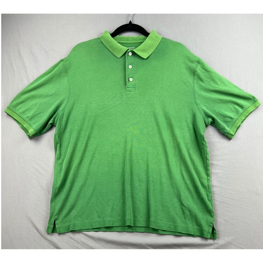 Lands' End Polo Shirt Mens Large L Pima Cotton Green Short Sleeve Snags Good